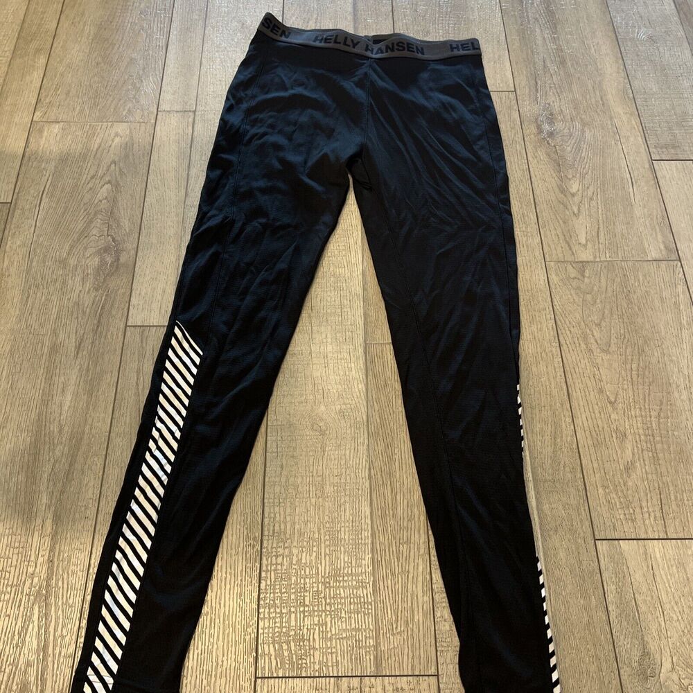 Rare Helly Hansen Leggings Black Base Layer Sz Medium Unisex thermal gym sports
